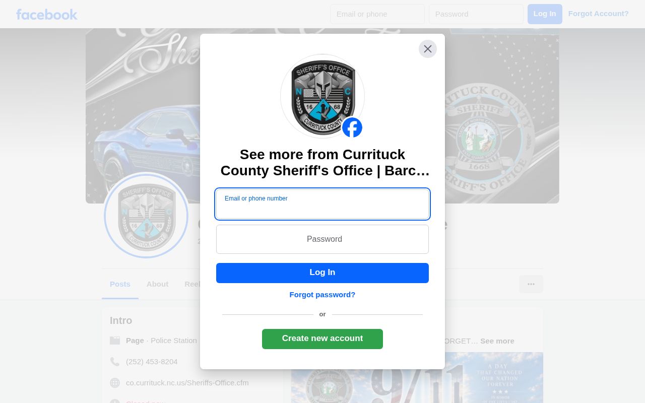 Currituck County Sheriff social page for selected arrest announcements