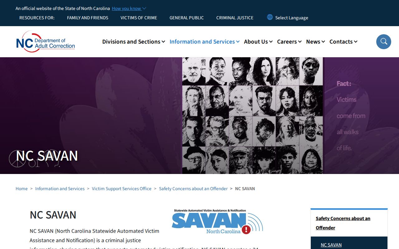 NC SAVAN custody resource for Grandy arrest and transfer checks