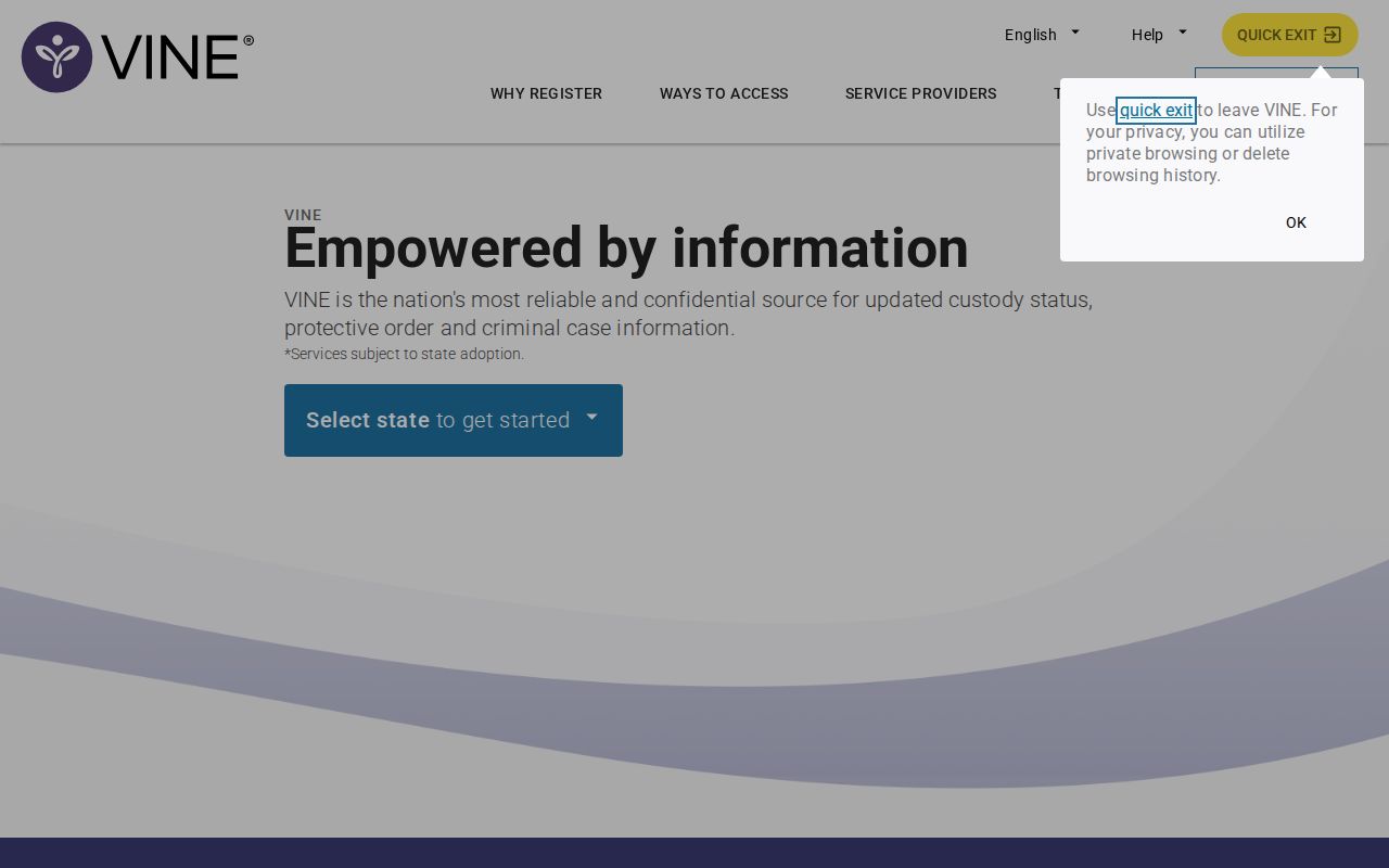 VINELink registration screen for Currituck County release and transfer alerts